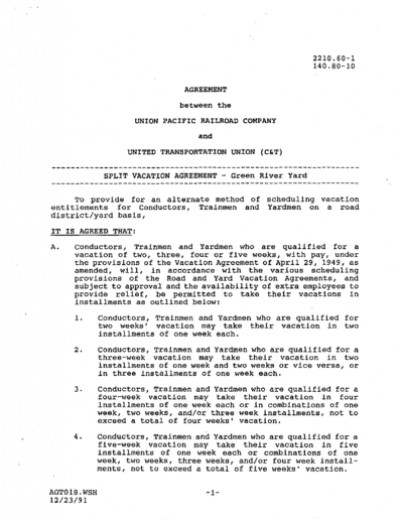 SPLIT VACATION: GREEN RIVER YARD