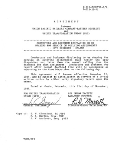 OUTLYING ASSIGNMENTS: DISPLACING AND OKAYING TO