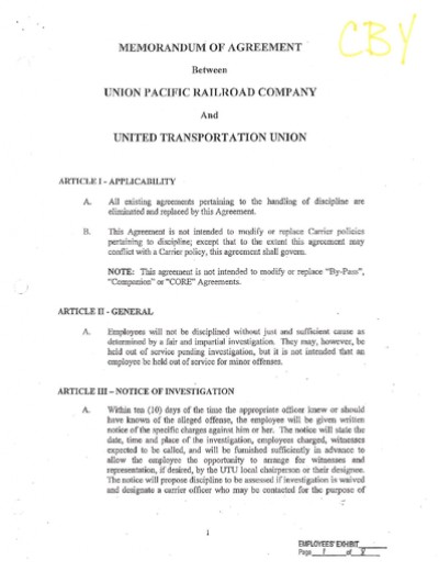 TRAINMAN YARDMAN DISCIPLINE AGREEMENT