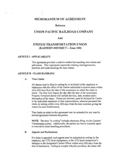 TRAINMAN YARDMAN TIME CLAIM AGREEMENT