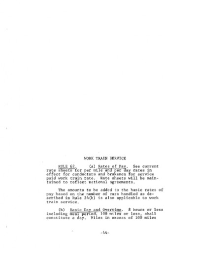 Rule 62: Work Train Service