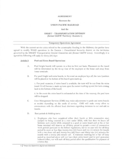 Eastern 1 Temporary Operations Agreement