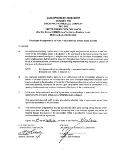 Employee Assignments to Pool Freight Service and to Extra Boards