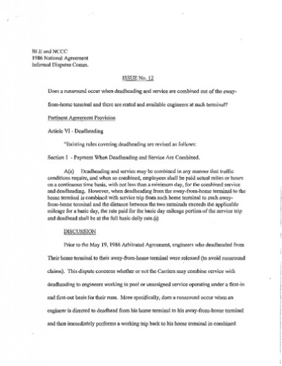 DEADHEAD AND SERVICE (FLIPPING CREWS): BLE NAT DISPUTES