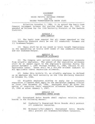 1986 Crew Consist Modification (Denver Hub)