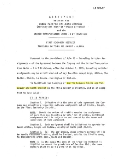 TRAVELING SWITCHER ASSIGNMENT: ALBINA