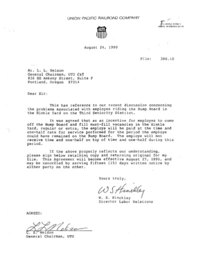 HINKLE BUMP BOARD MUST FILL VACANCIES: OVERTIME RATE