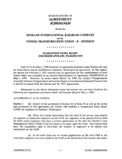 ENGINEERS GUARANTEED EXTRA BOARD: SPOKANE