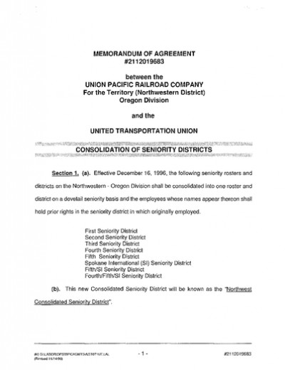 CONSOLIDATION OF SENIORITY DISTRICTS
