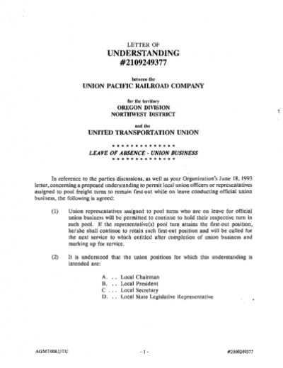 LEAVE OF ABSENCE OR LAYING OFF UNION BUSINESS