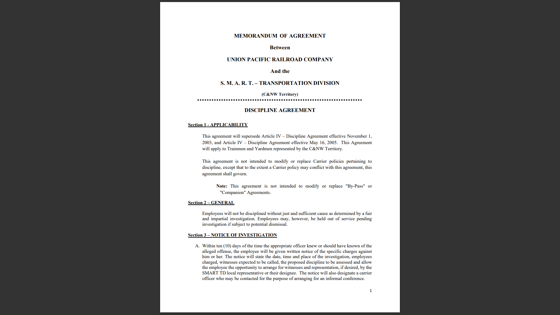 C&NW Discipline Agreement - 2021